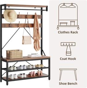 img 3 attached to Idealhouse 4-In-1 Hall Tree Storage Bench: Wood Look Shoe Rack, Storage Shelf, And Hanging Bar - Rustic Brown Finish