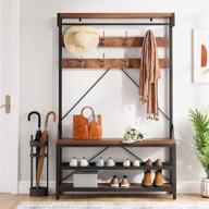 idealhouse 4-in-1 hall tree storage bench: wood look shoe rack, storage shelf, and hanging bar - rustic brown finish logo