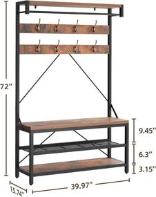 img 2 attached to Idealhouse 4-In-1 Hall Tree Storage Bench: Wood Look Shoe Rack, Storage Shelf, And Hanging Bar - Rustic Brown Finish