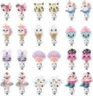 12 pairs of unicorn, fox, and mermaid clip-on earrings for little girls - animal and ice cream toddler girls' dress-up jewelry logo