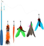 interactive cat toy wand with retractable feathers and bell, 5 assorted refills included for funny kitten exercise, perfect for indoor cats - depets логотип
