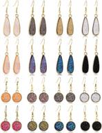 16 pairs teardrop crystal dangle earrings for women girls boho rainbow quartz cubic zirconia hoop jewelry set wedding christmas gifts logo