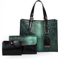 snake pattern vegan leather tote shoulder bag set for women - large top handle satchel and 3-piece purse set logo
