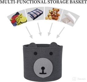 img 1 attached to InfiBay Cotton Rope Storage Basket: Cute Bear Design, Toy Storage 🐻 Bin with Handles - Baby Nursery Organizer for Toys, Blanket, Clothes, Towels