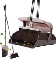 super long handle lobby broom and dustpan set with lid for self-cleaning - ideal for home, kitchen, office, garage, barber shop, indoor and outdoor use - upright dustpan broom set (brown) logo