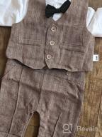 img 1 attached to WESIDOM Infant Boy Tuxedo Jumpsuit Set 3Pcs - Long Sleeve Gentleman Wedding Outfit With Vest Coat & Beret Hat review by Chad Jeffries