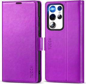 img 4 attached to Чехол-кошелек TUCCH Galaxy S23 Ultra: блокировка RFID и противоударная защита из стильной фиолетовой искусственной кожи