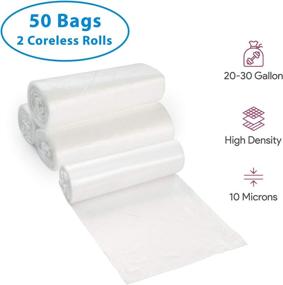 img 1 attached to 🗑️ Clear Garbage Can Liners 20-30 Gallon - 50 Count, Medium-Large Size, High Density, 10 Microns - Lightweight & Thin Trash Bags for Office, Home, Hospital - 2 Coreless Rolls