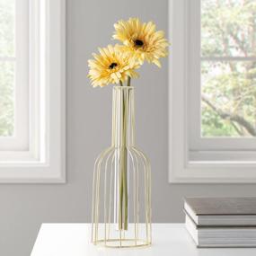 img 3 attached to Gold Geometric Test Tube Vase With Metal Frame - Perfect Table Centerpiece For Dining Room Decor (4"X10.5"H)
