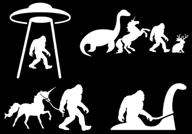 sasquatch and friends decal 4 pack: bigfoot, ufo, loch ness, jackalope, unicorn | white, small size ~3.5 inch логотип