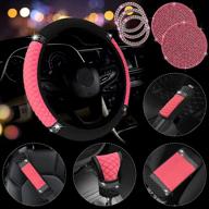 pink rhinestone leather car accessories set: bling steering wheel cover, armrest pad, coasters & more by jingsen - full set for car suv логотип