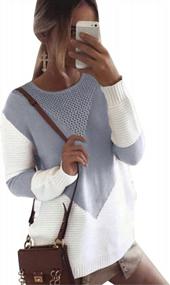 img 4 attached to Stylish Women'S Knit Sweaters: Long-Sleeve Crew Neck Pullovers With Eye-Catching Color Blocking
