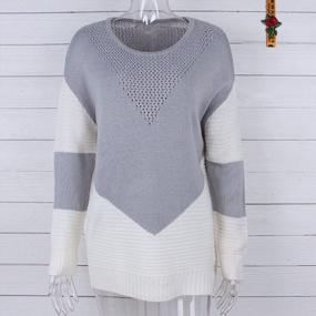 img 3 attached to Stylish Women'S Knit Sweaters: Long-Sleeve Crew Neck Pullovers With Eye-Catching Color Blocking