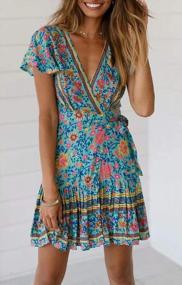 img 3 attached to Women'S Summer Floral Print Wrap V Neck A Line Beach Mini Dress By ZESICA