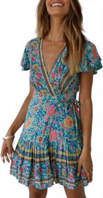 img 4 attached to Women'S Summer Floral Print Wrap V Neck A Line Beach Mini Dress By ZESICA