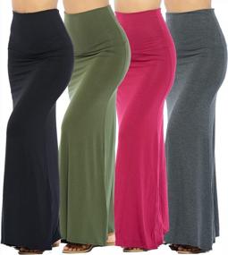img 4 attached to Set Of 4 Isaac Liev Women'S High-Waisted Maxi Skirts With Fold-Over Elastic Waistband - Trendy And Flowy Long Skirts Proudly Made In The USA
