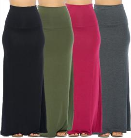 img 3 attached to Set Of 4 Isaac Liev Women'S High-Waisted Maxi Skirts With Fold-Over Elastic Waistband - Trendy And Flowy Long Skirts Proudly Made In The USA