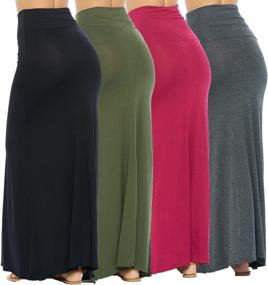 img 2 attached to Set Of 4 Isaac Liev Women'S High-Waisted Maxi Skirts With Fold-Over Elastic Waistband - Trendy And Flowy Long Skirts Proudly Made In The USA