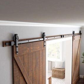 img 2 attached to Transform Your Space With SMARTSTANDARD 16Ft Double Barn Door Hardware Kit - Heavy Duty, Quiet And Smooth Operation - Easy Step-By-Step Installation - Fits 42"-48" Wide Door Panel (Bigwheel Hanger)
