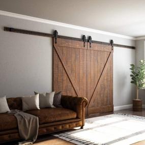 img 3 attached to Transform Your Space With SMARTSTANDARD 16Ft Double Barn Door Hardware Kit - Heavy Duty, Quiet And Smooth Operation - Easy Step-By-Step Installation - Fits 42"-48" Wide Door Panel (Bigwheel Hanger)