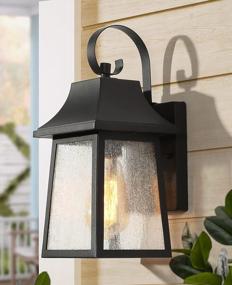 img 4 attached to Enhance Your Outdoor Space With LALUZ Farmhouse Style Patio Wall Light Featuring Seeded Glass And Sanded Black Finish