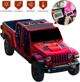 img 3 attached to 🚙 Jeep Gladiator JT 4 Door Top Sunshade by Shadeidea - Front & Rear (2-Piece Set) | Black Mesh Screen Wrangler Cover with UV Blocking | Includes GrabBag Pouch | Lasts 10 Years (2018 - Current)