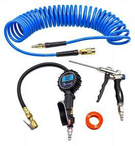 img 4 attached to 150 PSI Digital Tire Inflator Gauge Air Compressor Accessories Kit With 25 Ft Polyurethane Recoil Hose And Adjustable Blow Gun - YOTOO Heavy Duty Set