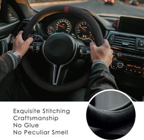 img 2 attached to 🚗 Durable Alcantara Car Steering Wheel Cover - Universal Fit 14 1/2-15 inch, Breathable & Anti-Slip, Red