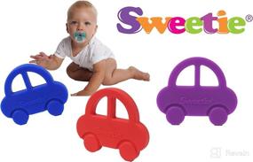 img 1 attached to Sweetie Teether: Fun and Soothing Silicone Teething Car Toy for Babies in Blue