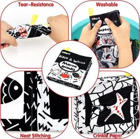 img 1 attached to 📚 Dr. Rapeti 6-Pack High Contrast Black and White Crinkle Washable Soft Cloth Book for Baby Toddler Kids - Non-Toxic Early Educational Baby Book Bath Book