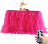 enhance your party décor with oakhaomie 10ft rose red tulle tutu table skirt and 15pcs string lights - perfect for weddings, birthdays and home decoration! logo