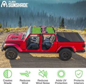 img 1 attached to 🚙 Alien Sunshade Jeep Gladiator Sun Shade (2018-Current)- Front & Rear Mesh Sunshade for Jeep Gladiator 4 Door, Reduces Wind & Noise – Universal Fit for Jeep Gladiator Accessories - (Black) - Ultimate Sun Protection and Noise Reduction for Your Jeep Gladiator