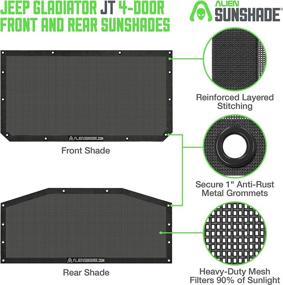 img 3 attached to 🚙 Alien Sunshade Jeep Gladiator Sun Shade (2018-Current)- Front & Rear Mesh Sunshade for Jeep Gladiator 4 Door, Reduces Wind & Noise – Universal Fit for Jeep Gladiator Accessories - (Black) - Ultimate Sun Protection and Noise Reduction for Your Jeep Gladiator