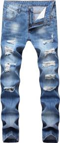 img 4 attached to Stylishly Tattered: Enrica Men'S Straight Fit Distressed Denim Jeans