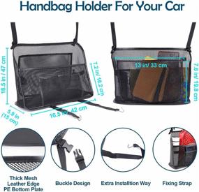 img 3 attached to 🚗 Car Net Pocket Handbag Holder: Upgraded Storage Organizer with Phone Holder, Barrier for Back Seat Dog Kids - Includes 2 Headrest Hooks