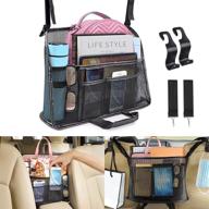 🚗 car net pocket handbag holder: upgraded storage organizer with phone holder, barrier for back seat dog kids - includes 2 headrest hooks логотип