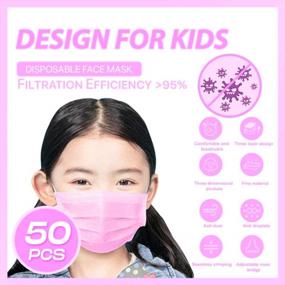 img 4 attached to Magshion Kids Disposable Face Masks (Age 4-13), 50-Pack 3-Ply Filter For Air Pollution Protection - Pink, Non-Medical