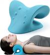 small petite neck and shoulder relaxer for tmj pain relief & cervical spine alignment - blue chiropractic pillow stretcher logo