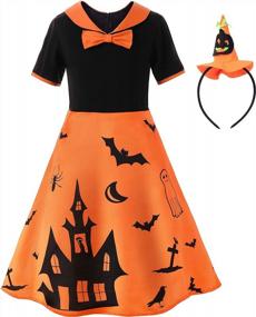 img 4 attached to Halloween Girls Pumpkin Ghost Costume Dress Set With Hairband By ReliBeauty