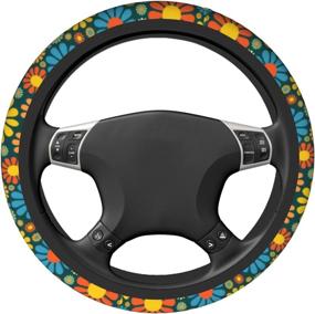 img 1 attached to 🌸 Hippie Flower Steering Wheel Cover - Cute Floral Car Accessory for Women, Girls - Girly 15 Inch Car Wheel Protector - Universal Automotive Accessories