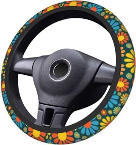 img 2 attached to 🌸 Hippie Flower Steering Wheel Cover - Cute Floral Car Accessory for Women, Girls - Girly 15 Inch Car Wheel Protector - Universal Automotive Accessories