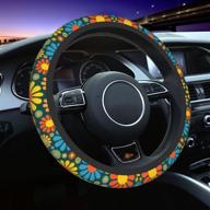 🌸 hippie flower steering wheel cover - cute floral car accessory for women, girls - girly 15 inch car wheel protector - universal automotive accessories логотип