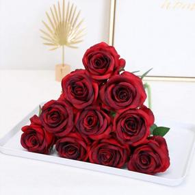 img 2 attached to Realistic Silk Rose Bouquet For Weddings And Home Decor: Veryhome Artificial Flowers In Stunning Burgundy Gradient
