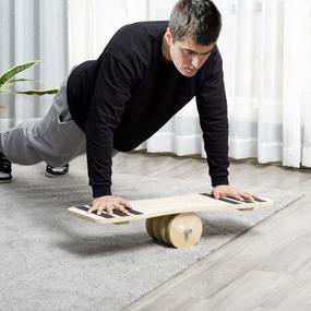 img 3 attached to Soozier Легкий деревянный тренажер для балансировки с нескользящим роликом, идеально подходит для повышения стабильности ядра и тренировки баланса в офисе или дома - 32-дюймовая качающаяся доска