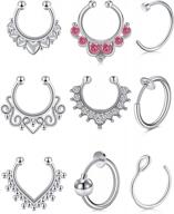stainless steel fake septum nose rings faux piercing non-piercing clip on hoop body jewelry logo