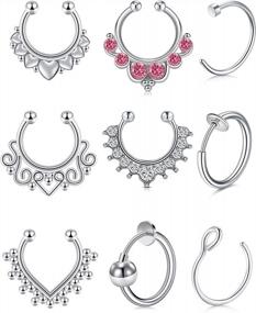 img 2 attached to Stainless Steel Fake Septum Nose Rings Faux Piercing Non-Piercing Clip On Hoop Body Jewelry