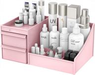 pink makeup vanity organizer with drawers for dressing table and bathroom counter - elegant holder for brushes, eyeshadow, lotions, lipstick and nail polish logo