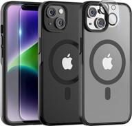 military grade drop protection 5 in 1 magnetic case for iphone 14 plus with 2x screen protector +2x camera lens protector, translucent matte slim fit compatible with magsafe - black logo