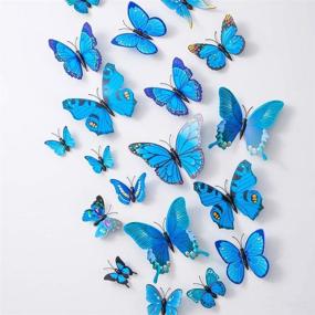 img 4 attached to 🦋 Blue Butterfly Wall Decals - 36PCS 3D Butterflies Decor for Removable Mural Stickers, Ideal Home Decoration for Kids Room and Bedroom