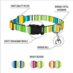 img 3 attached to 2 Pack Aztec Tribal Pattern Breakaway Cat Collar With Bell For Safety - Southwest Lime Green And Mexican Sunset Colors